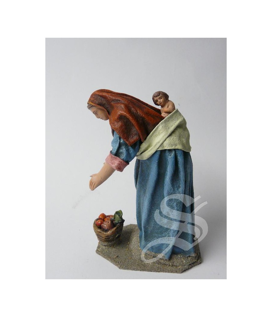PASTORA AGACHADA CON NIÑO. 17CM