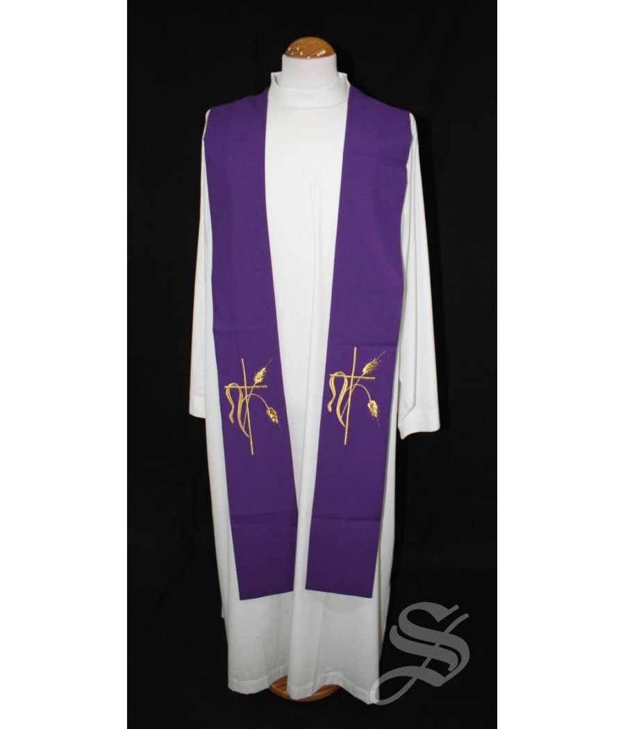 ESTOLA 814 MORADA CRUZ CON ESPIGA DORADA