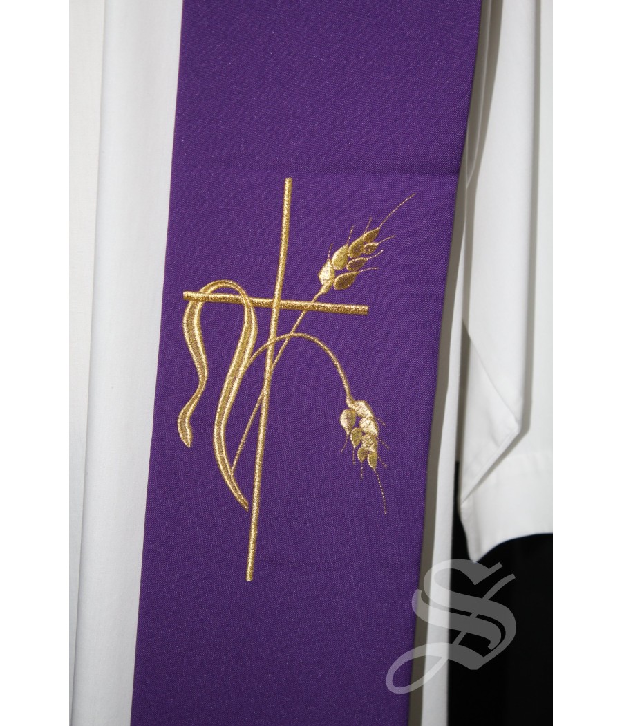 ESTOLA 814 MORADA CRUZ CON ESPIGA DORADA