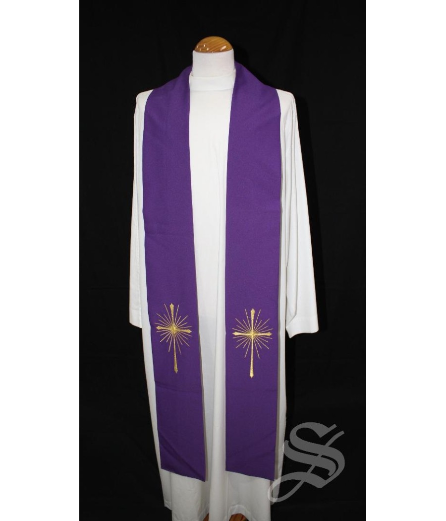 ESTOLA 824 MORADA CRUZ RAYOS DORADA