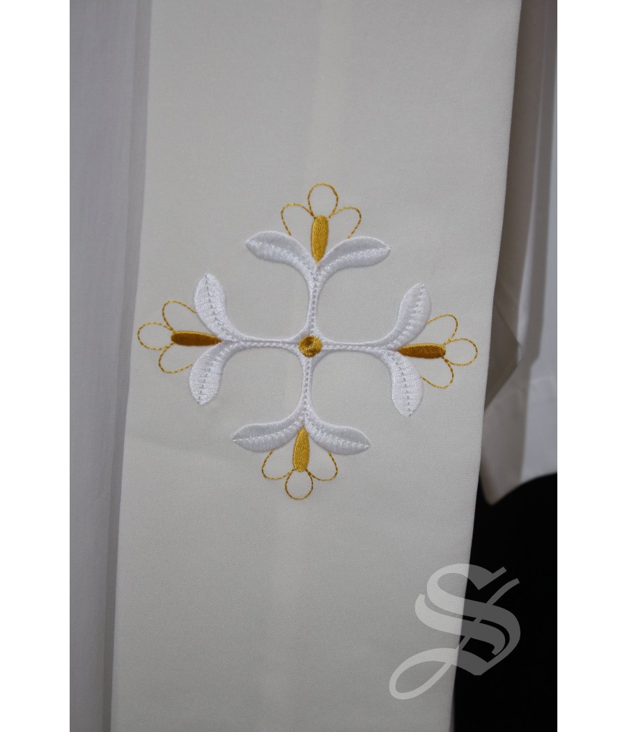 ESTOLA 846 BLANCA CRUZ HOJAS EN BLANCO Y DORADO