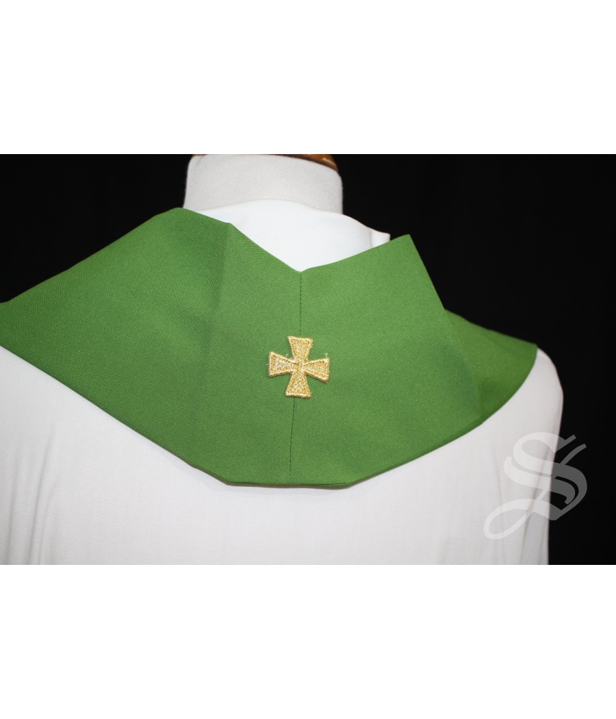 ESTOLA 846 VERDE CRUZ HOJAS EN BLANCO Y DORADO