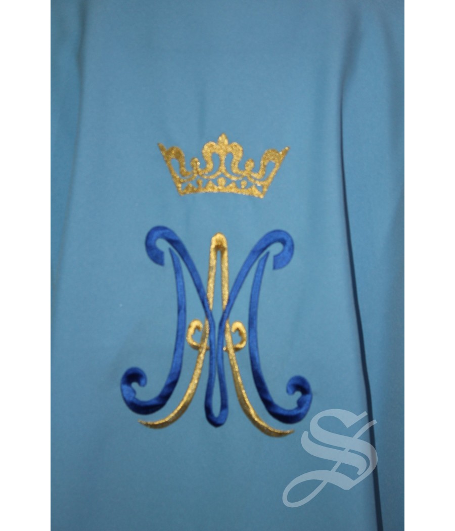 CASULLA MARIANA 714 AZUL AZUCENAS Y MARIA CORONA DORADA
