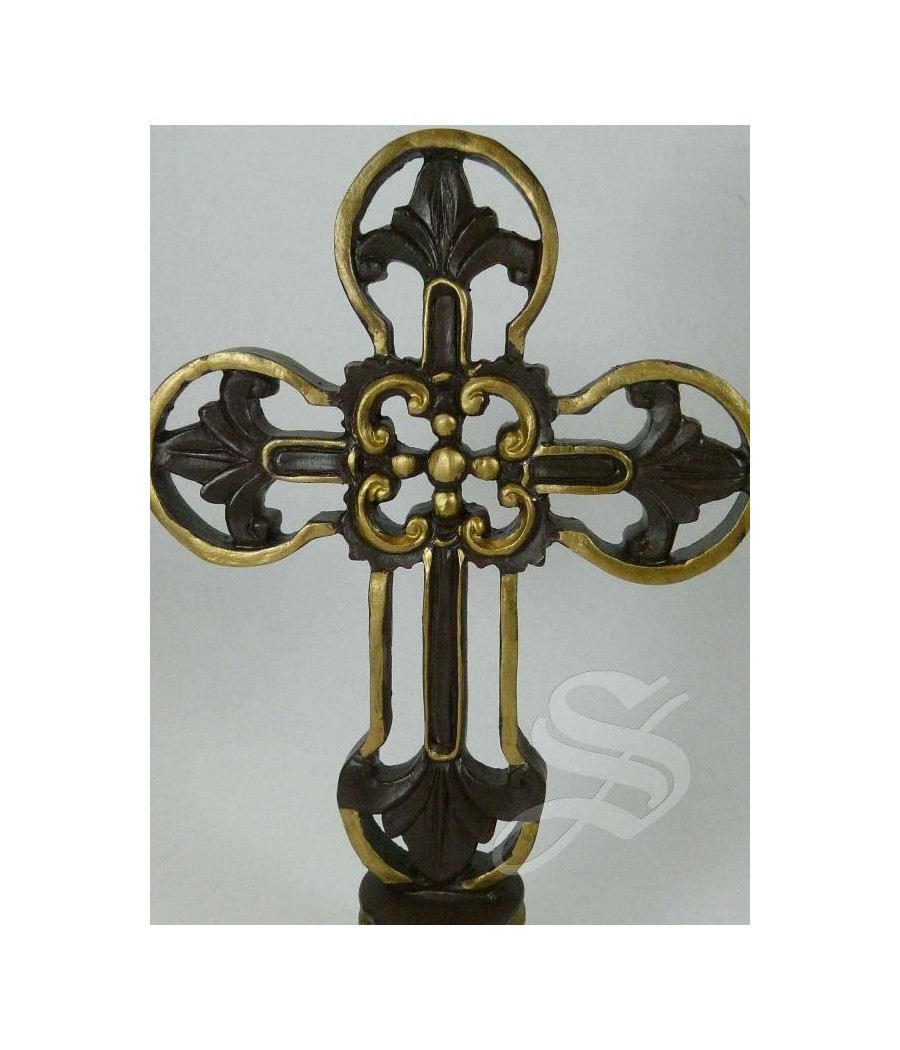 CRUZ MADERA CON ORO 19 CM.