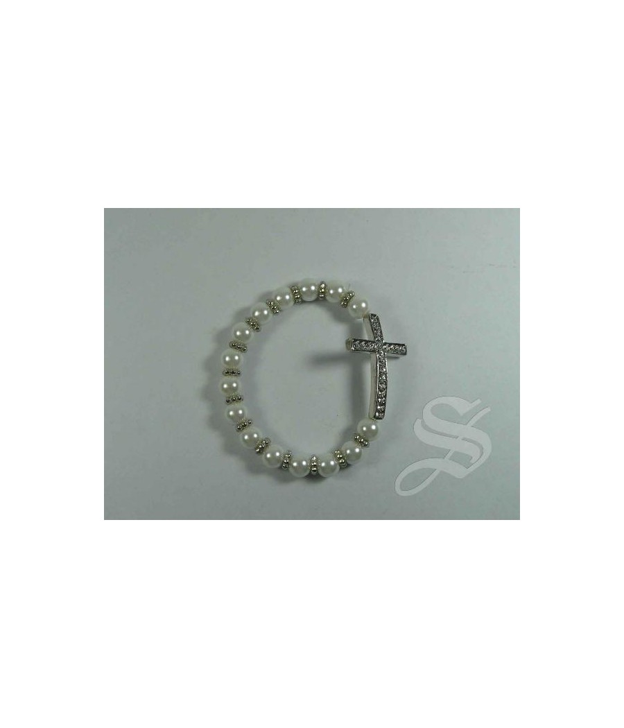 PULSERA CRUZ PIEDRAS + PERLAS