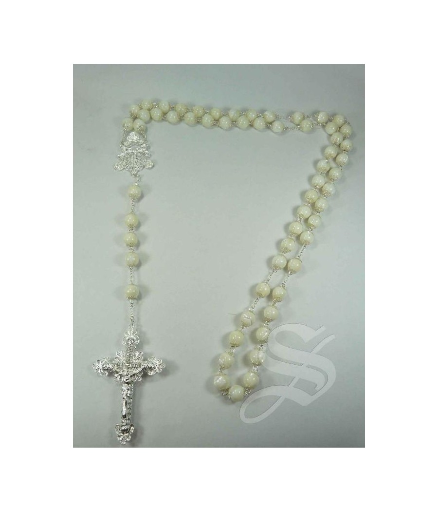 ROSARIO NACAR Y PLATA 12 MM. FILIGRANA PLATA CON CAPUCHONES