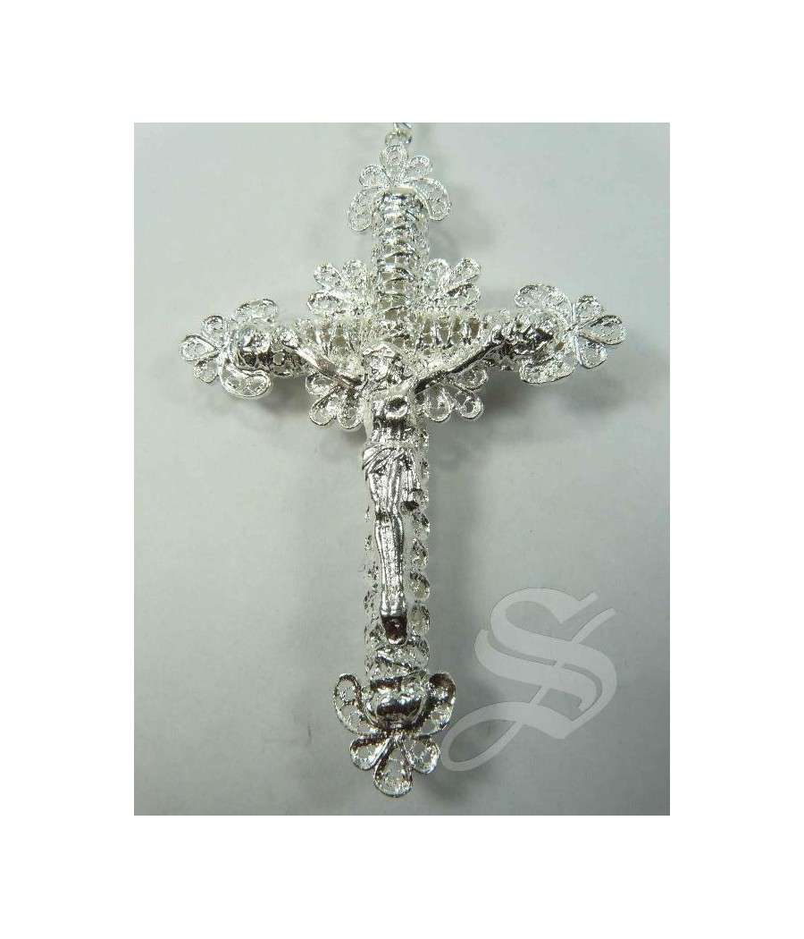 ROSARIO NACAR Y PLATA 12 MM. FILIGRANA PLATA CON CAPUCHONES