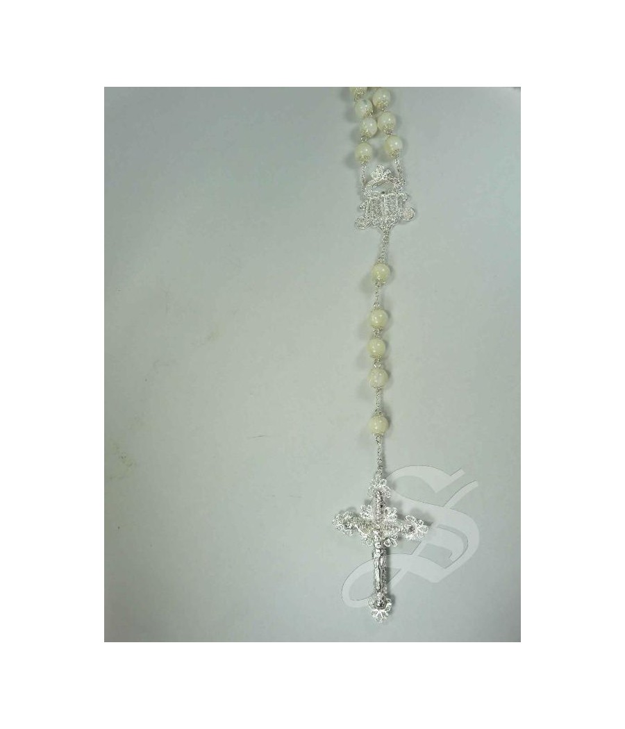 ROSARIO NACAR Y PLATA 12 MM. FILIGRANA PLATA CON CAPUCHONES