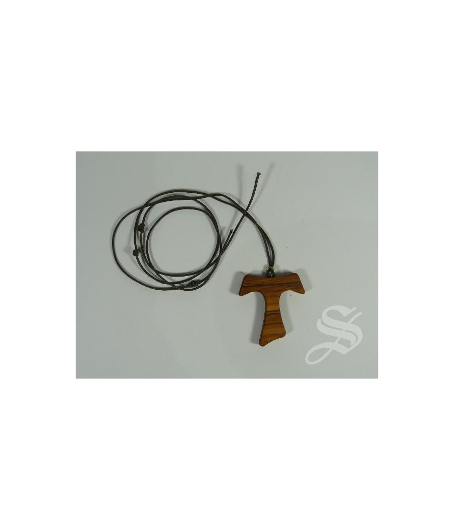 CRUZ TAU MADERA OLIVO CON CORDON 40 MM.