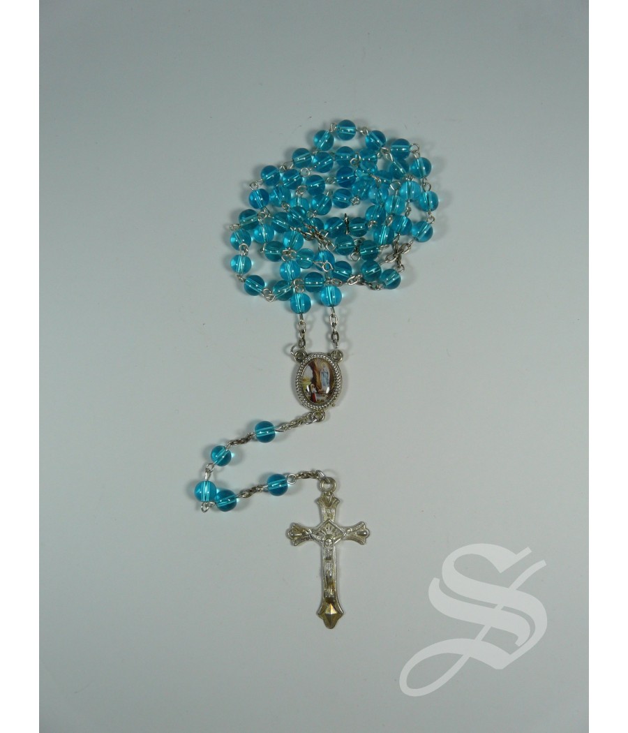 ROSARIERA TELA VIRGEN DE LOURDES CON ROSARIO CRISTAL
