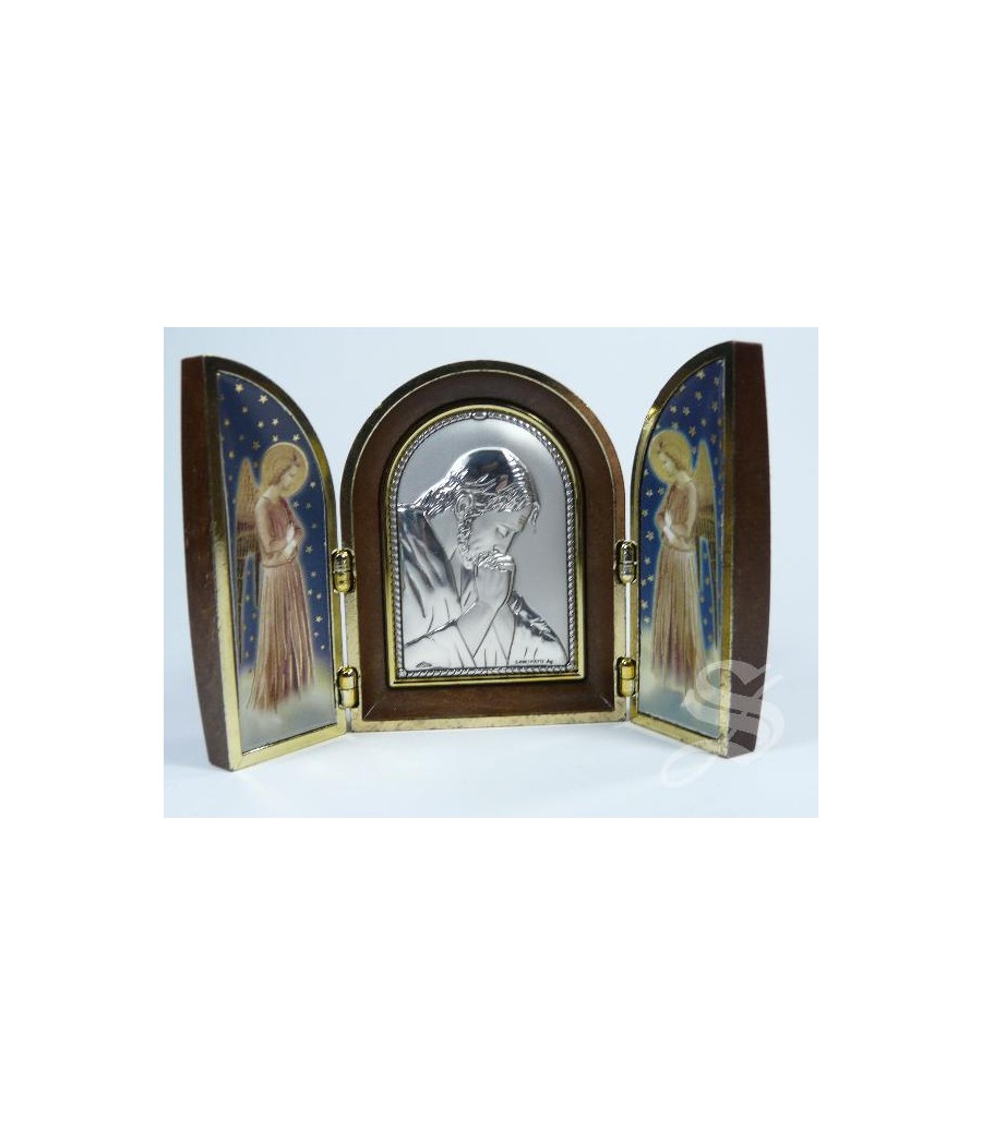 TRIPTICO CON PLACA DE PLATA 12 * 7,5 CM. JESUS ORANTE