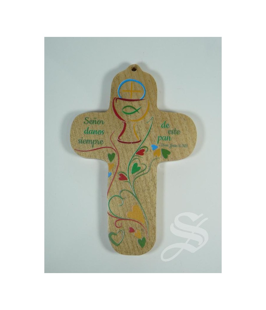CUADRITO FORMA DE CRUZ EN MADERA PARA PARED DE COMUNION