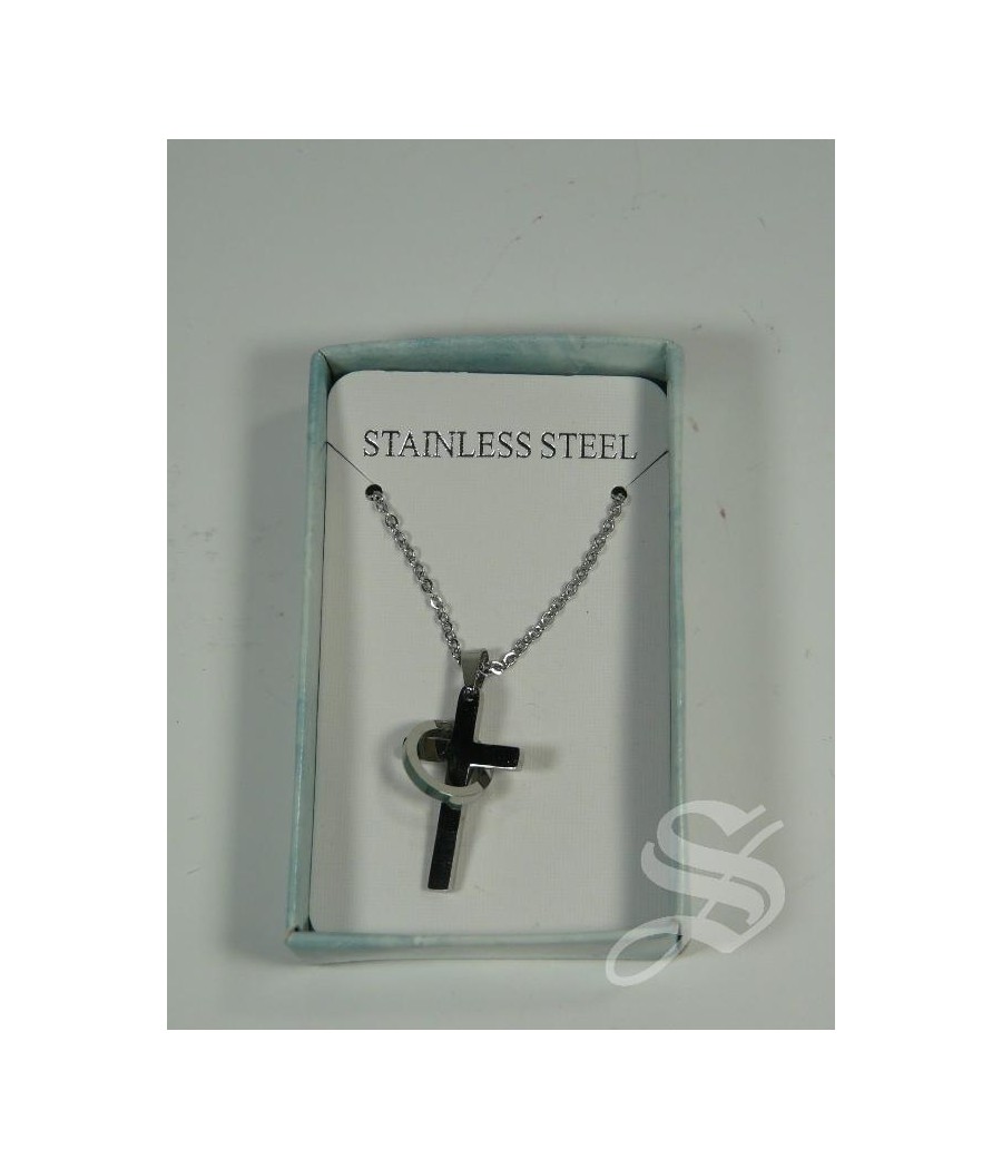 COLGANTE CRUZ CON ANILLO EN ACERO INOX CON CADENA