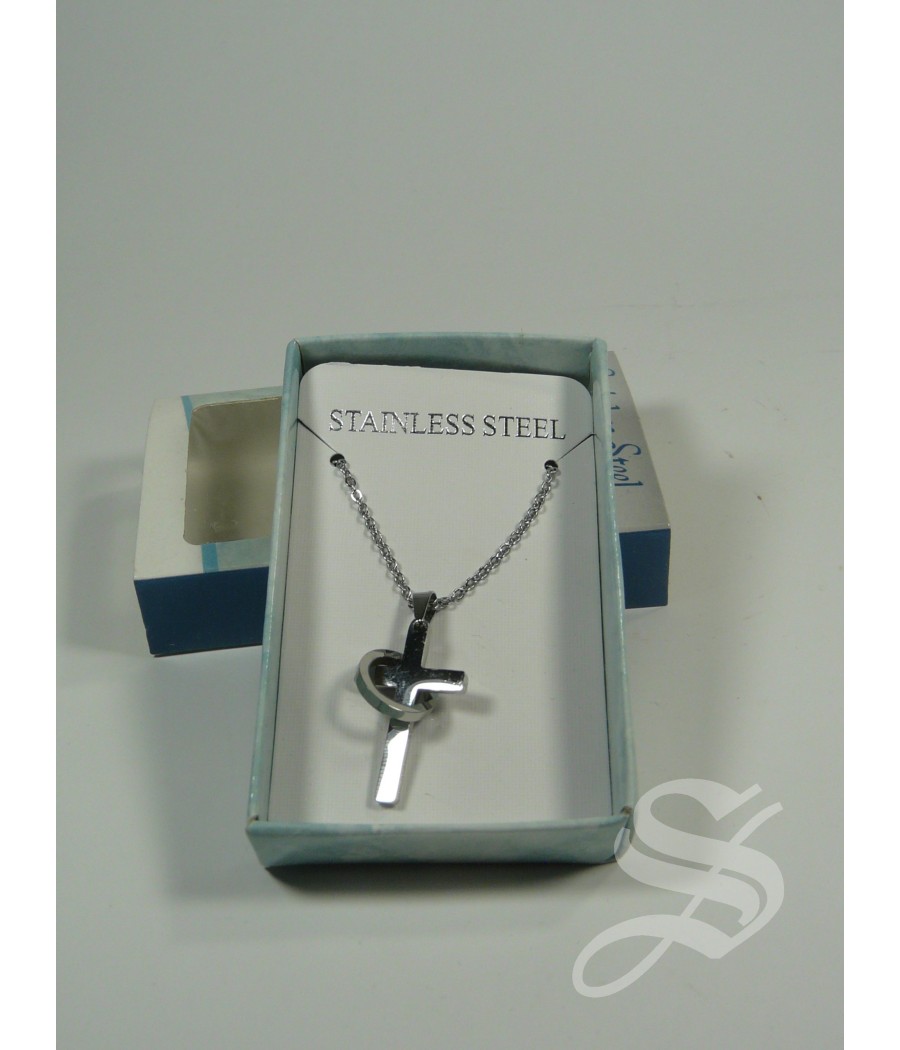 COLGANTE CRUZ CON ANILLO EN ACERO INOX CON CADENA