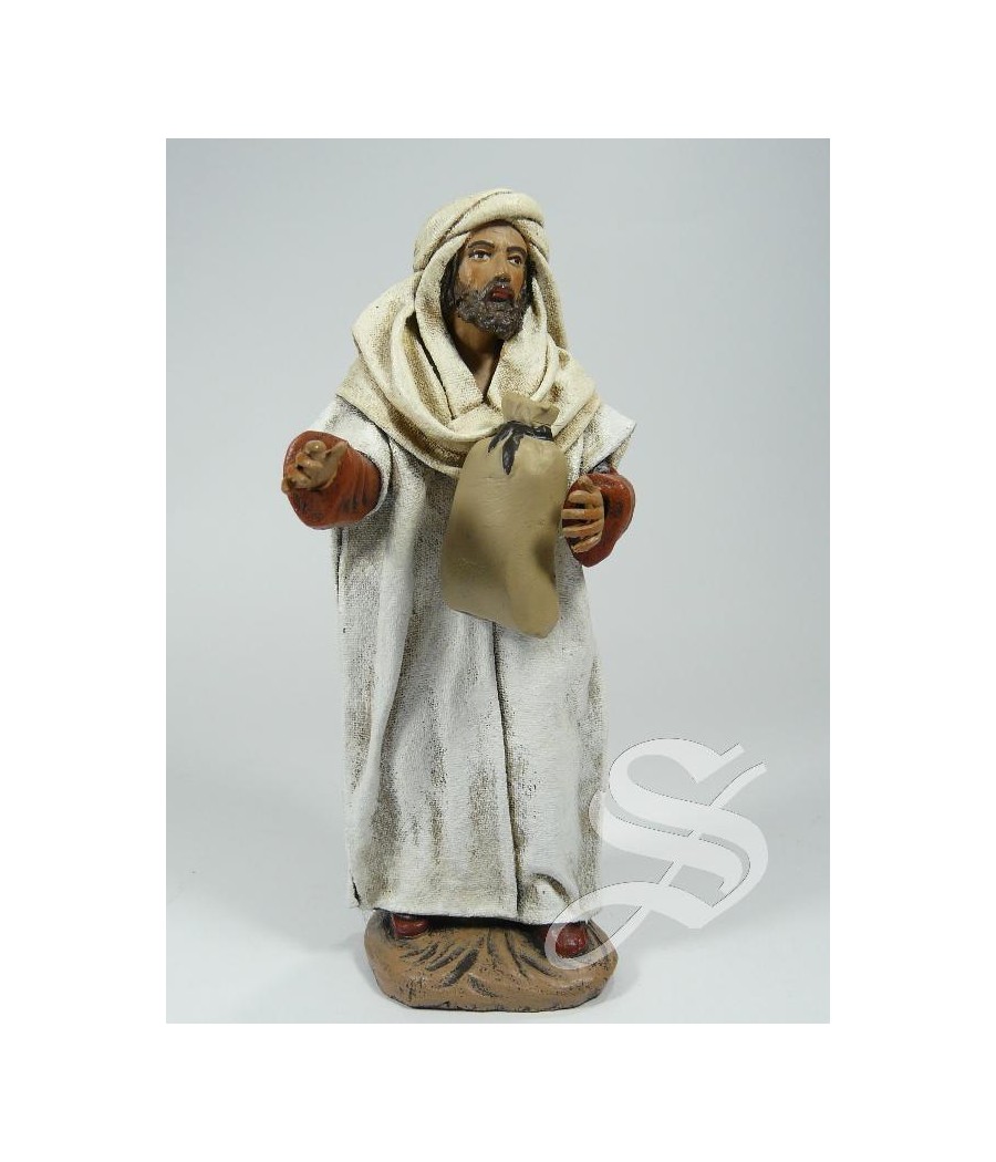 PASTOR ARABE CON SACO 14 CM. BARRO LIENZADO