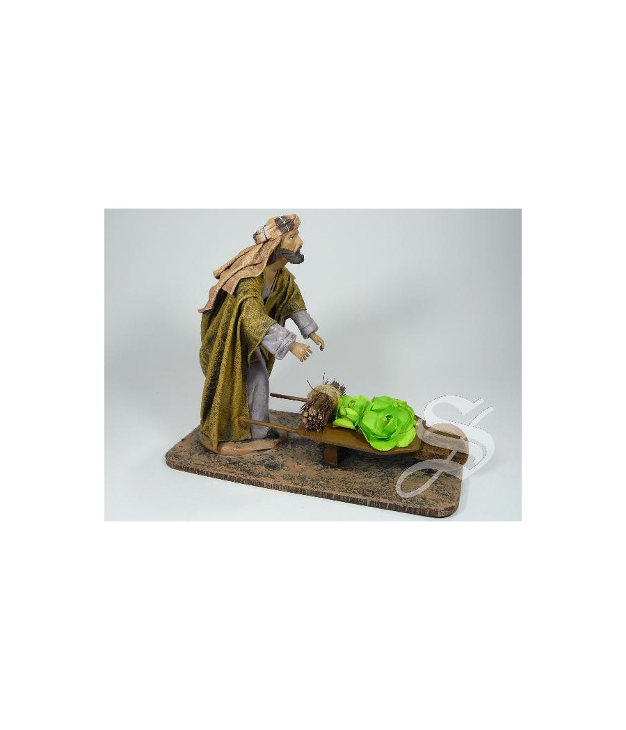 PASTOR CON CARRETILLA 17 CM. BARRO LIENZADO