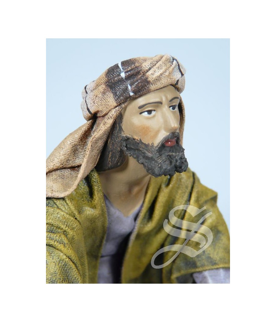 PASTOR CON CARRETILLA 17 CM. BARRO LIENZADO