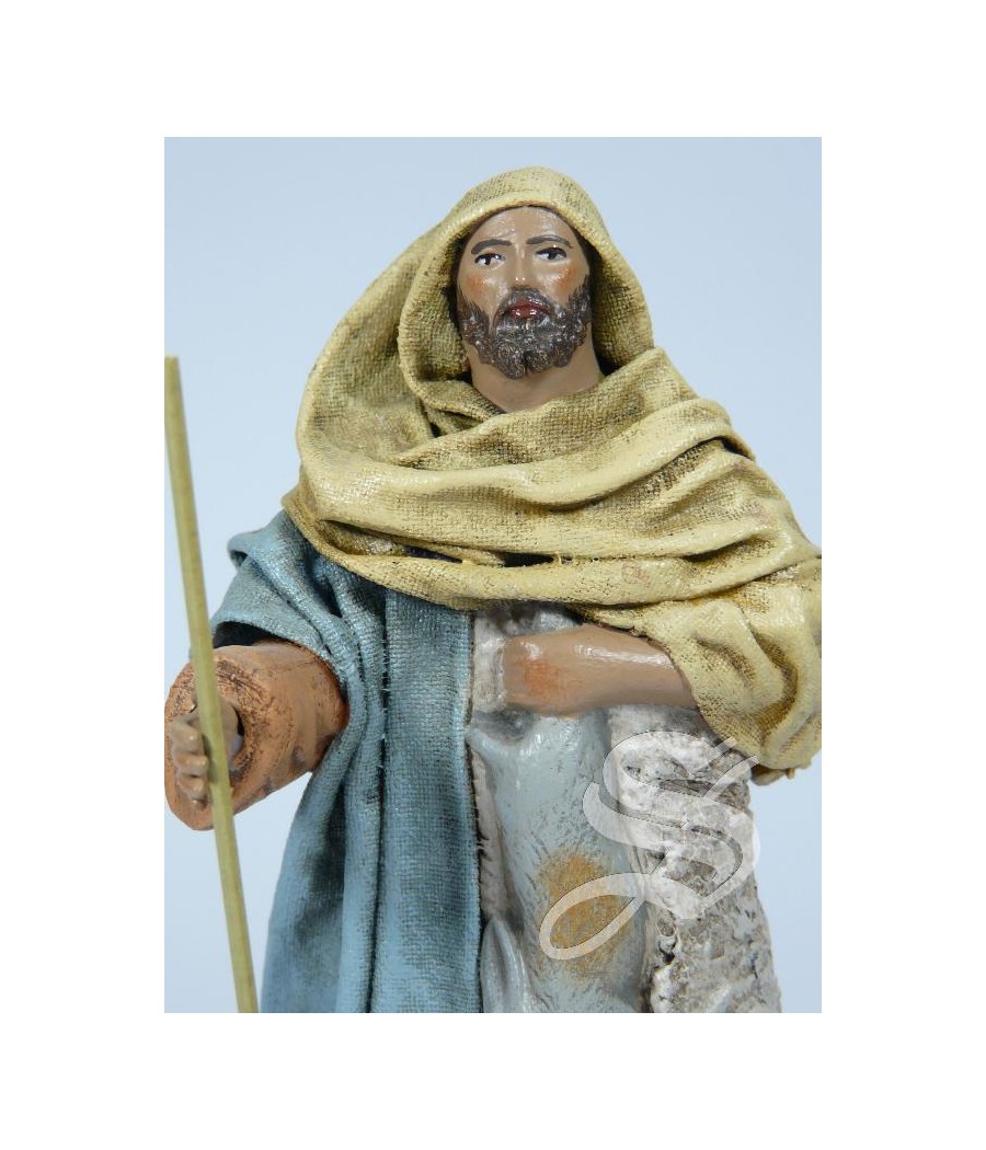 PASTOR CON CONEJO 14 CM. BARRO LIENZADO