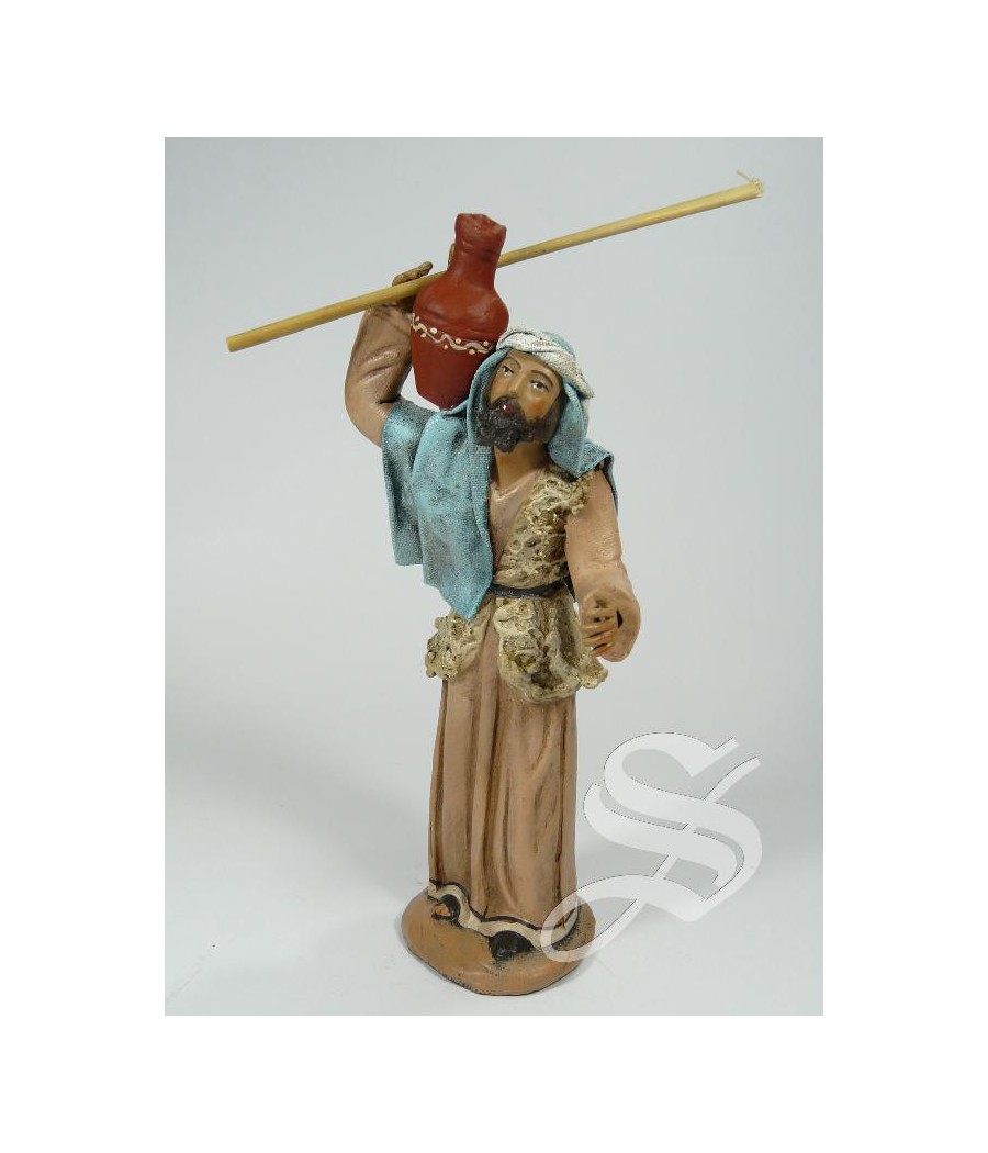 PASTOR CON JARRA SOBRE HOMBRO 14 CM. BARRO LIENZADO