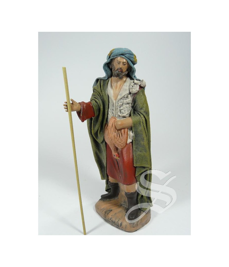 PASTOR CON POLLO EN 14 CM. BARRO LIENZADO