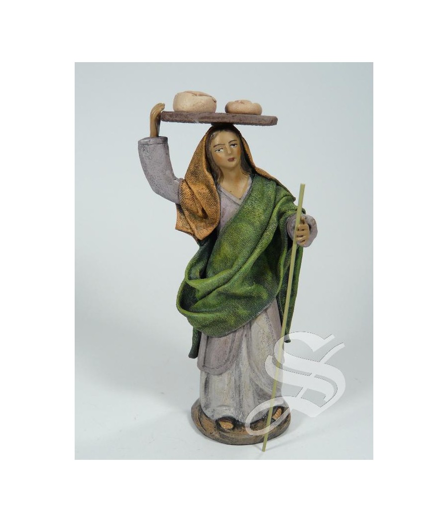 PASTORA CON TABLA DE PAN 12 CM. BARRO LIENZADO