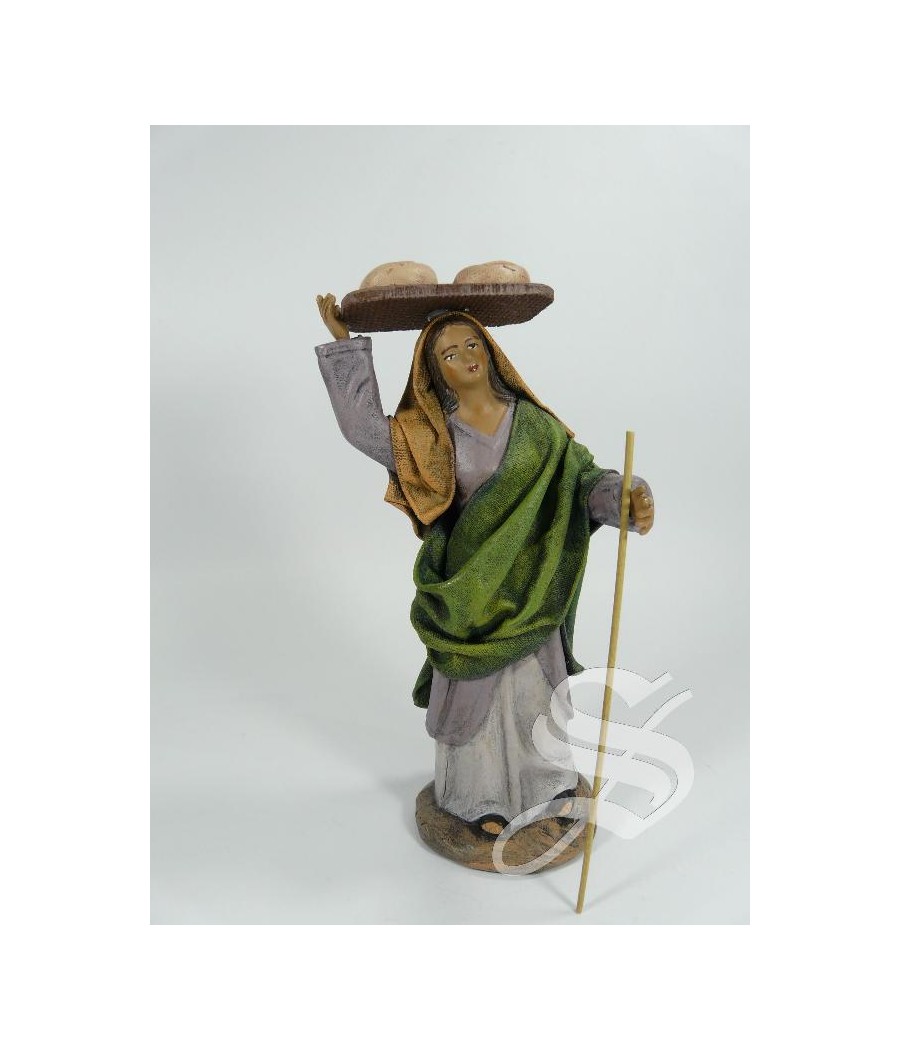 PASTORA CON TABLA DE PAN 14 CM.BARRO LIENZADO