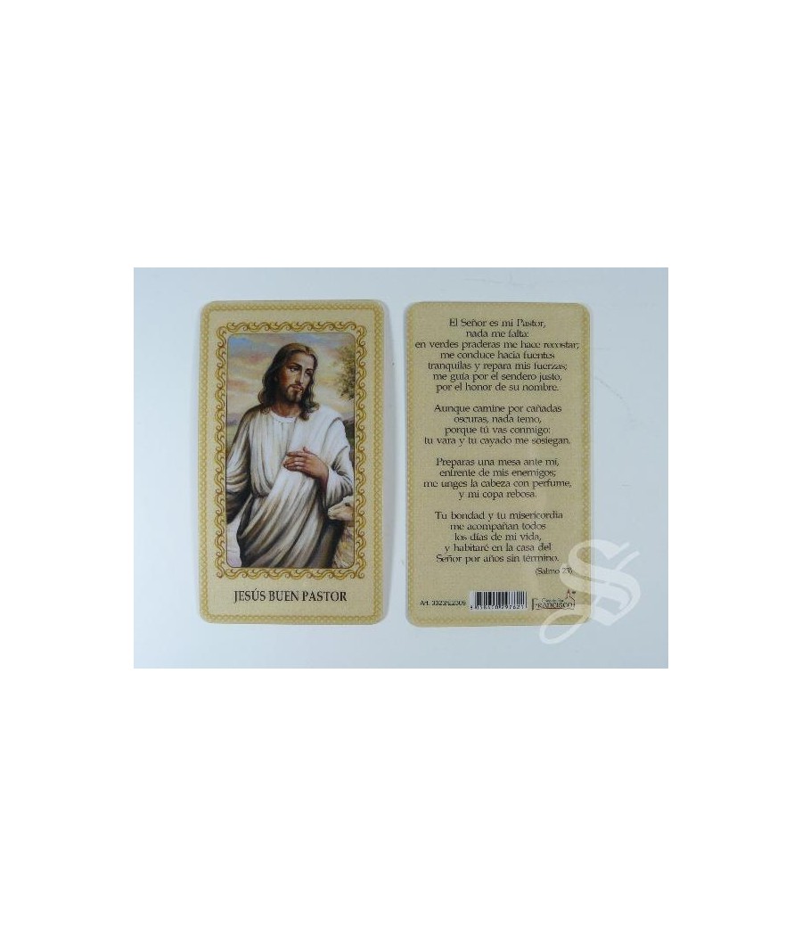 ESTAMPA BUEN PASTOR PLASTIFICADA 10,5 X 6 CON ORACION