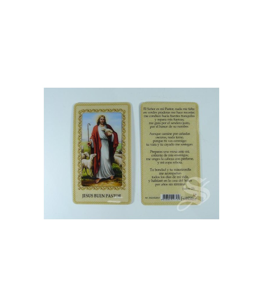 ESTAMPA BUEN PASTOR PLASTIFICADA 6 X 10,5 CON ORACION