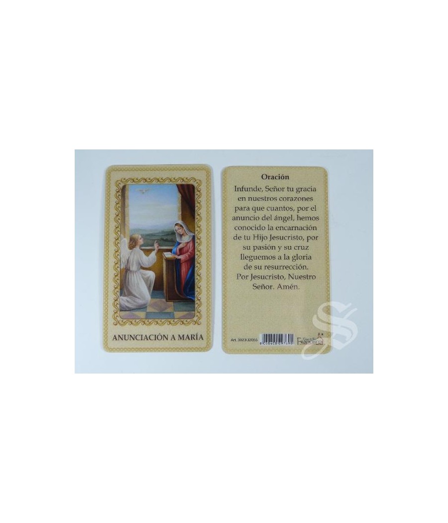 ESTAMPA ANUNCIACION A MARIA PLASTIFICADA 6 X 10,5 CON ORACION