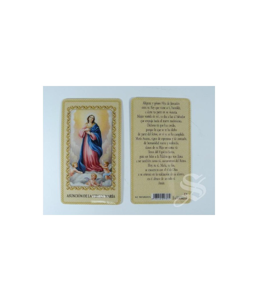ESTAMPA ASUNCION DE MARIA PLASTIFICADA 6 X 10,5 CON ORACION