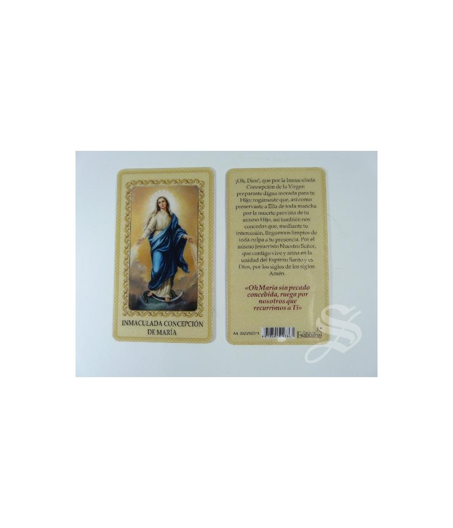 ESTAMPA INMACULADA CONCEPCION PLASTIFICADA 6 X 10,5 CON ORACION