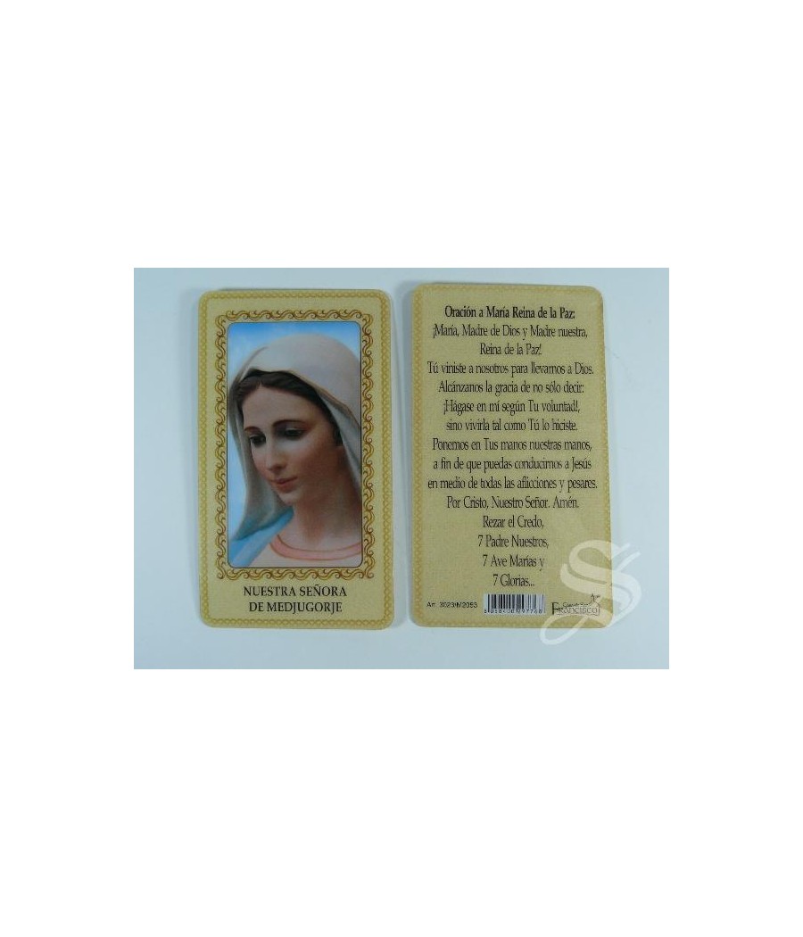 ESTAMPA MEDJUGORJE PLASTIFICADA 6 X 10,5 CON ORACION