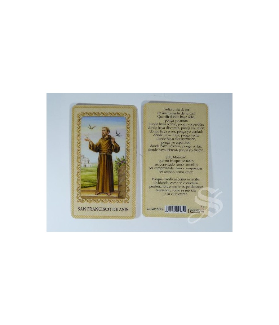 ESTAMPA SAN FRANCISCO DE ASIS PLASTIFICADA 6 X 10,5 CON ORACION