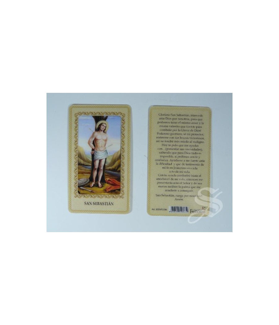 ESTAMPA SAN SEBASTIAN PLASTIFICADA 6 X 10,5 CON ORACION