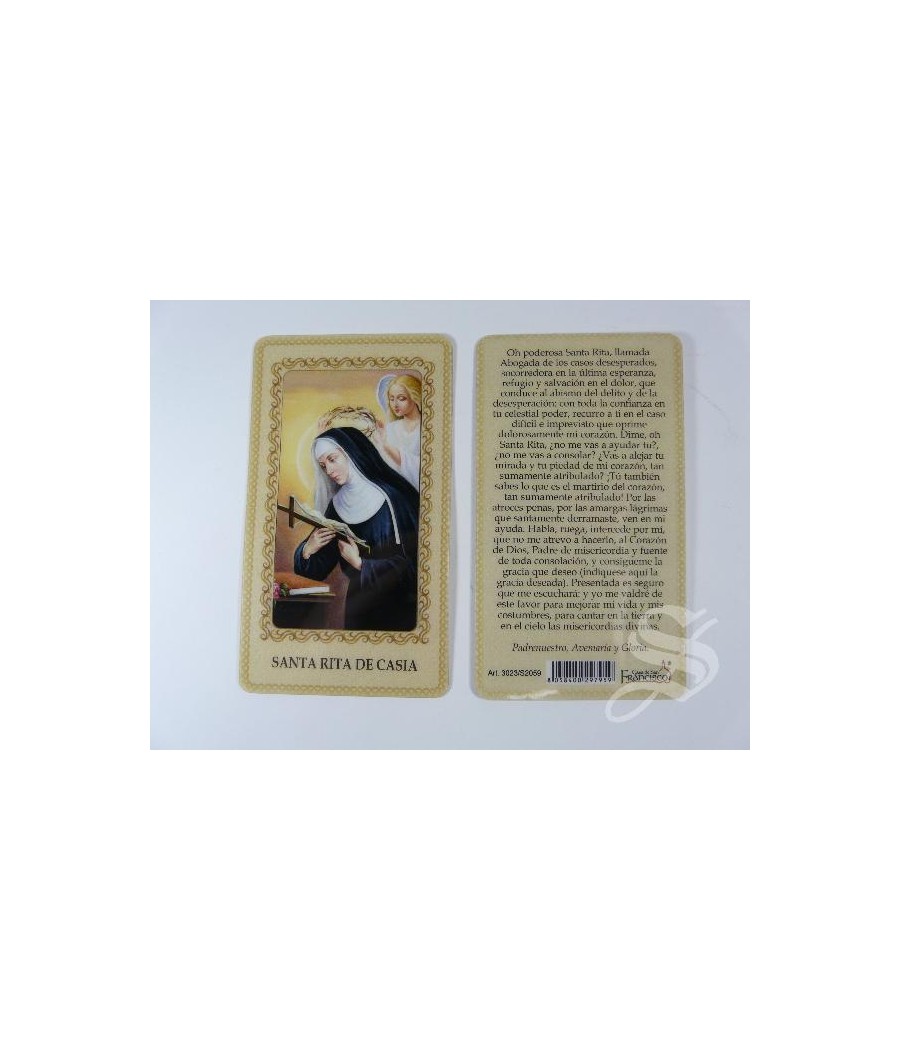 ESTAMPA SANTA RITA DE CASIA PLASTIFICADA 6 X 10,5 CON ORACION