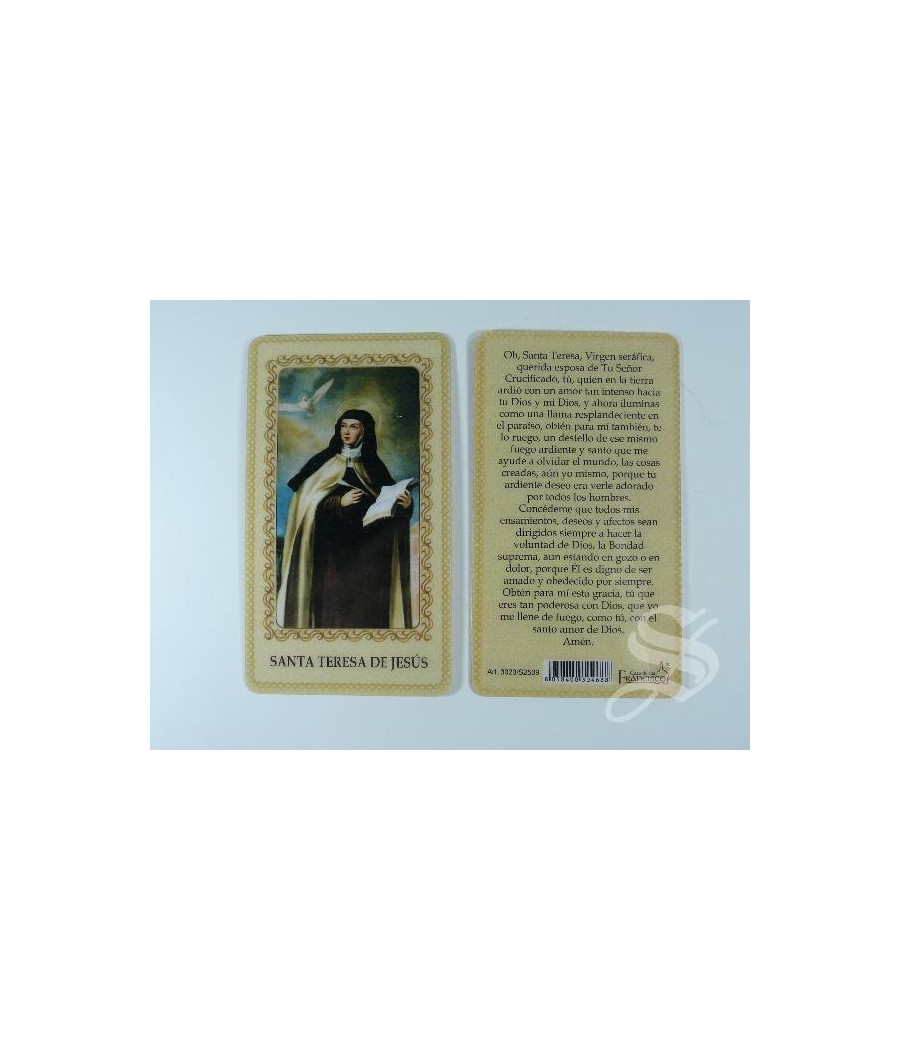 ESTAMPA SANTA TERESA DE JESUS PLASTIFICADA 6 X 10,5 CON ORACION