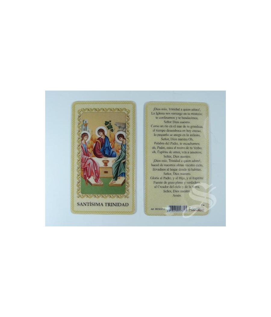 ESTAMPA TRINIDAD RUBLEV PLASTIFICADA 6 X 10,5 CON ORACION