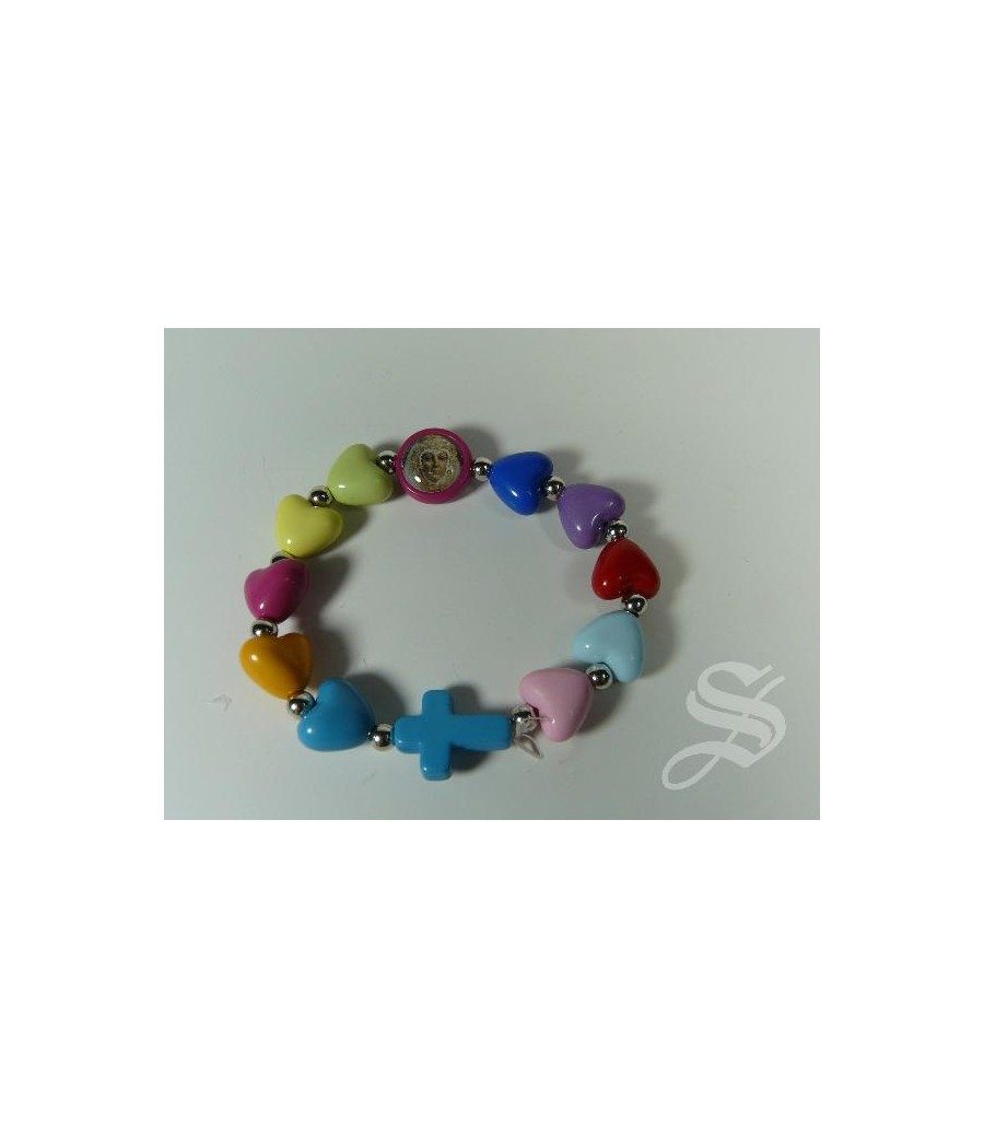 PULSERA CORAZONES DE COLORES ELASTICA  VIRGEN DEL PRADO