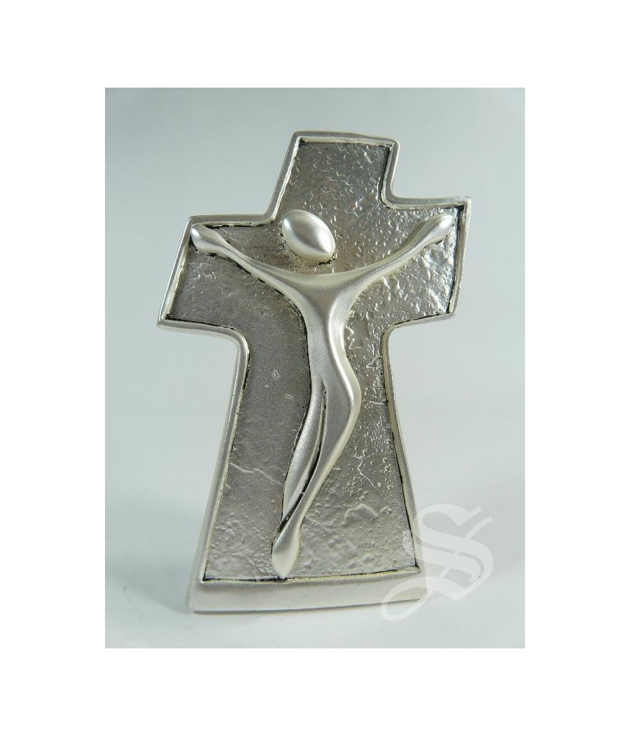 CRUZ RESINA PLATEADA 9 CM. CRISTO