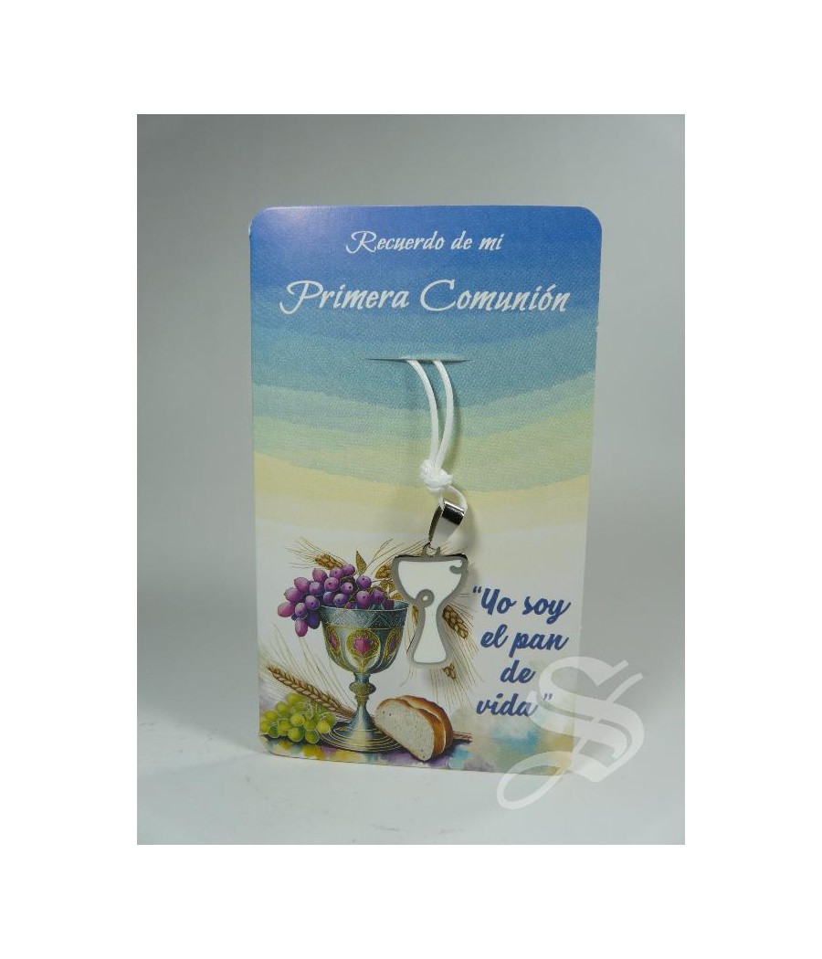 COLGANTE CON SIMBOLO CALIZ ACERO INOX ESMALTADO PARA COMUNION