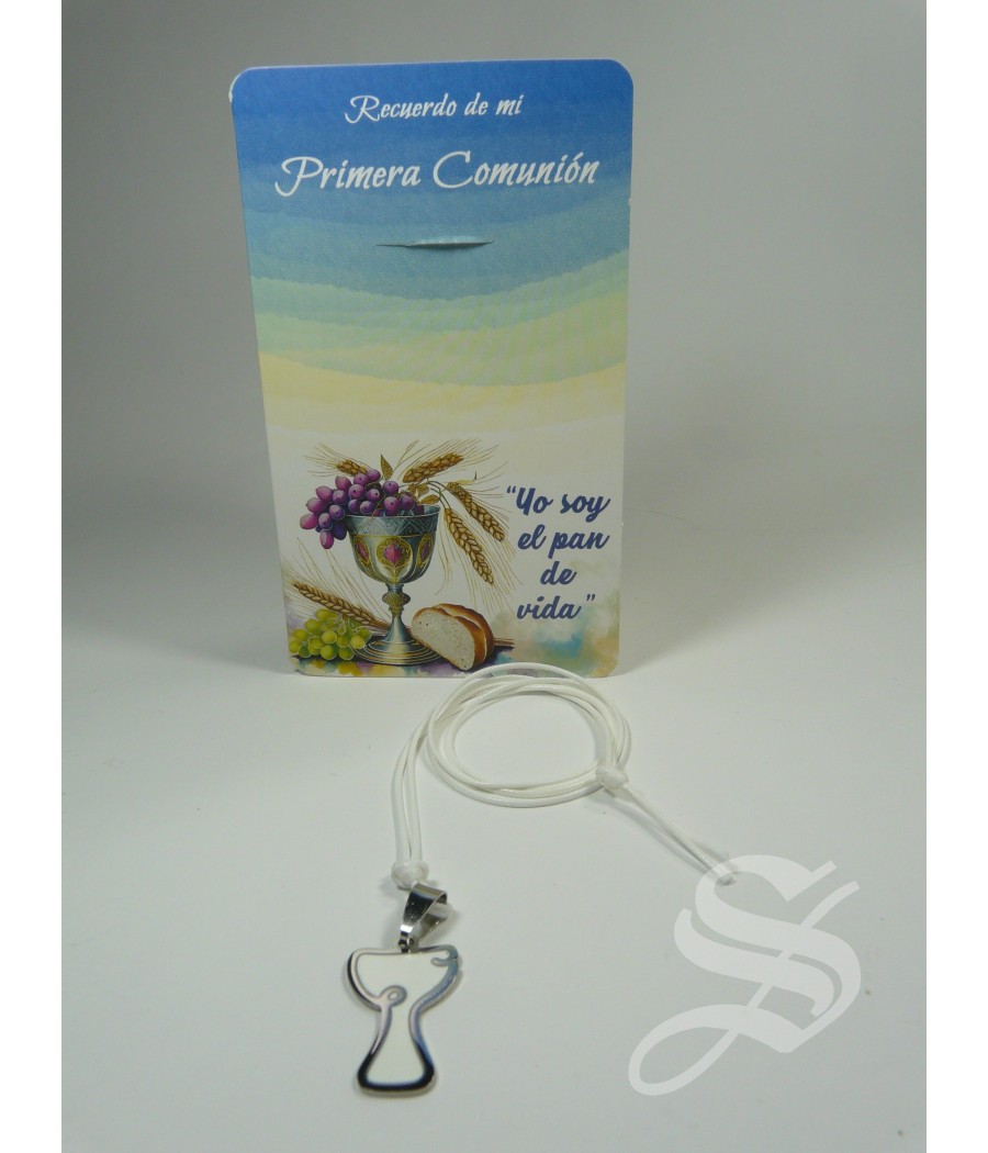COLGANTE CON SIMBOLO CALIZ ACERO INOX ESMALTADO PARA COMUNION