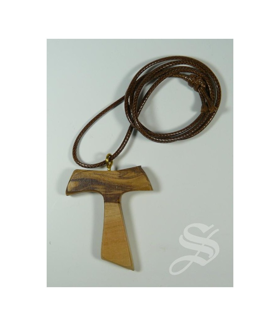 CRUZ TAU 50 X 40 MM. MADERA OLIVO JERUSALEN CON CONDÓN