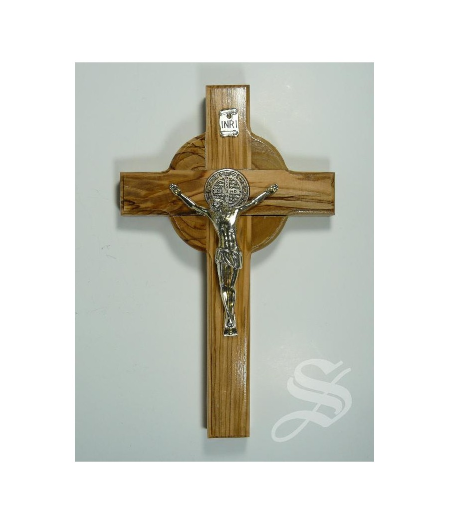 CRUZ PARED SAN BENITO 20 X 12 CM.OLIVO JERUSALEN