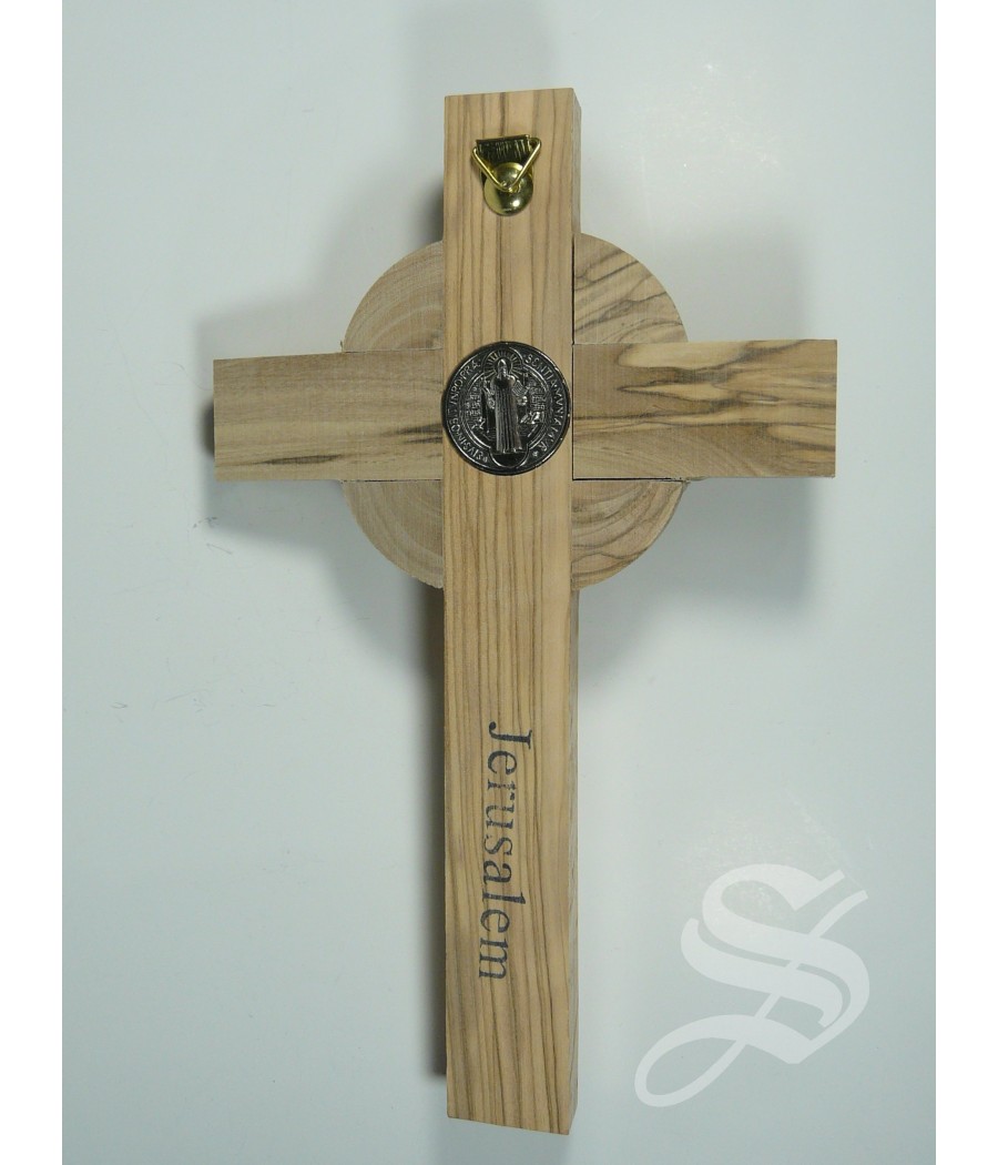 CRUZ PARED SAN BENITO 20 X 12 CM.OLIVO JERUSALEN