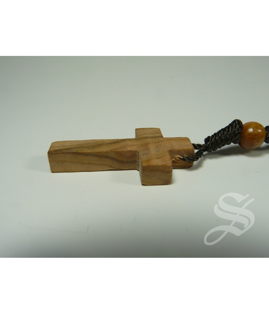 ROSARIO CRUZ DE MADERA Y CUERDA 8 MM. OLIVO JERUSALEN