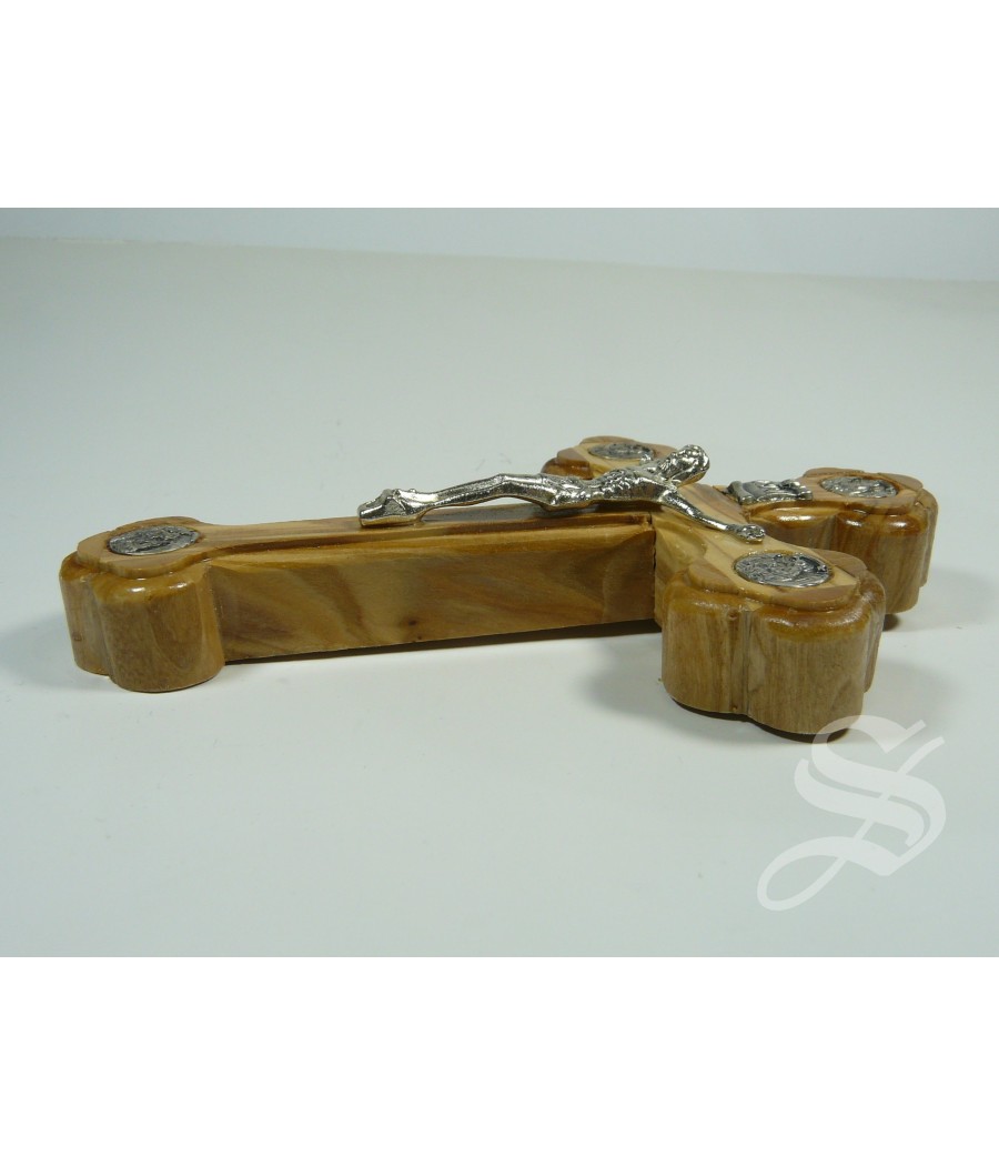 CRUZ MADERA CON EVANGELISTAS 13,5 X 9 CM. OLIVO JERUSALEN