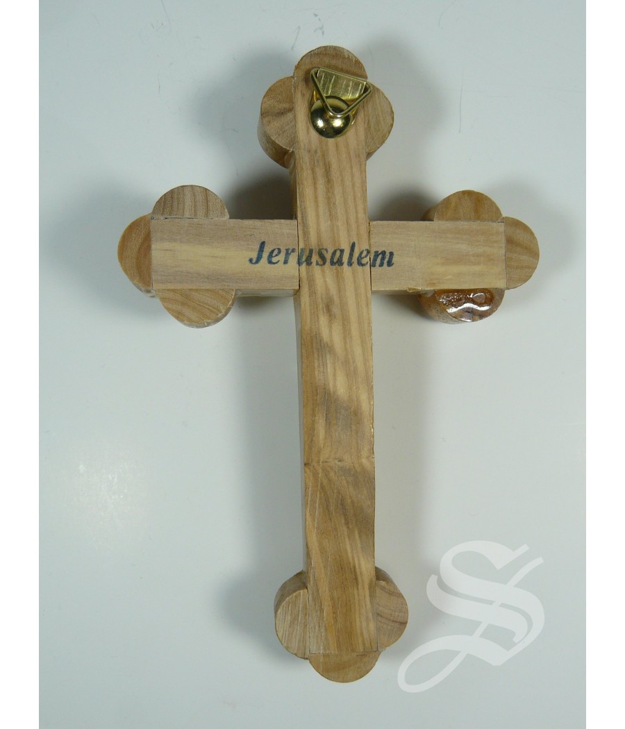 CRUZ MADERA CON EVANGELISTAS 13,5 X 9 CM. OLIVO JERUSALEN