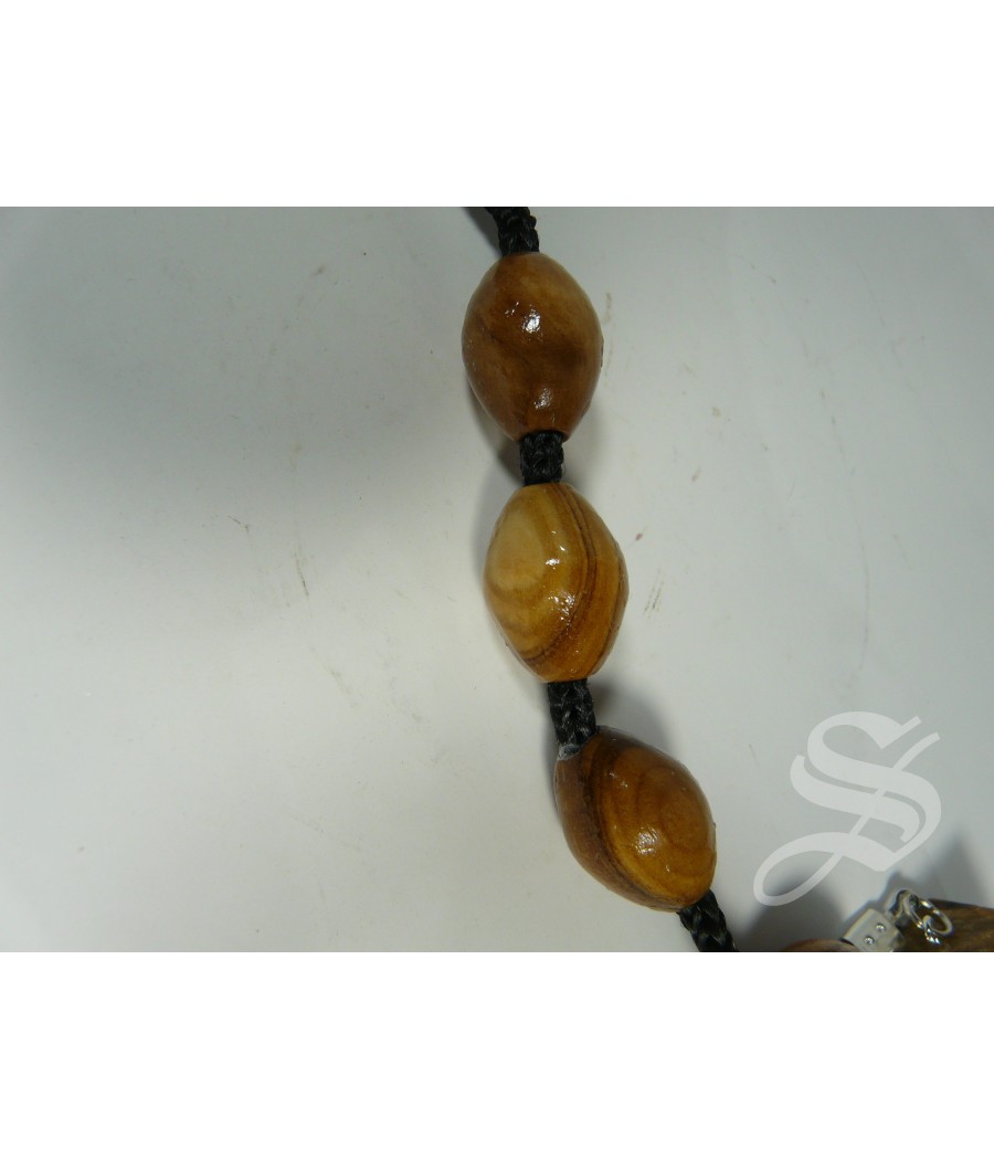 ROSARIO CAMANDULA BOLA OVAL 20 X 13 MM. MADERA OLIVO JERUSALEN LARGO 110 CM.