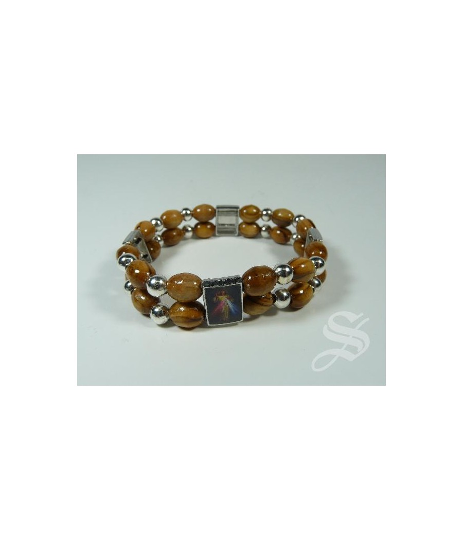 PULSERA DOBLE CON IMAGENES BOLA OVAL 10 X 7 MM. MADERA OLIVO JERUSALEN