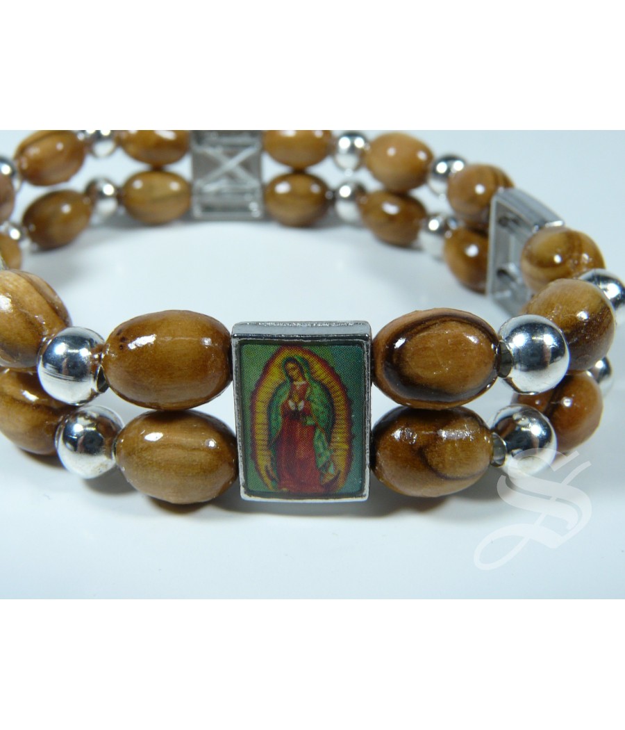 PULSERA DOBLE CON IMAGENES BOLA OVAL 10 X 7 MM. MADERA OLIVO JERUSALEN